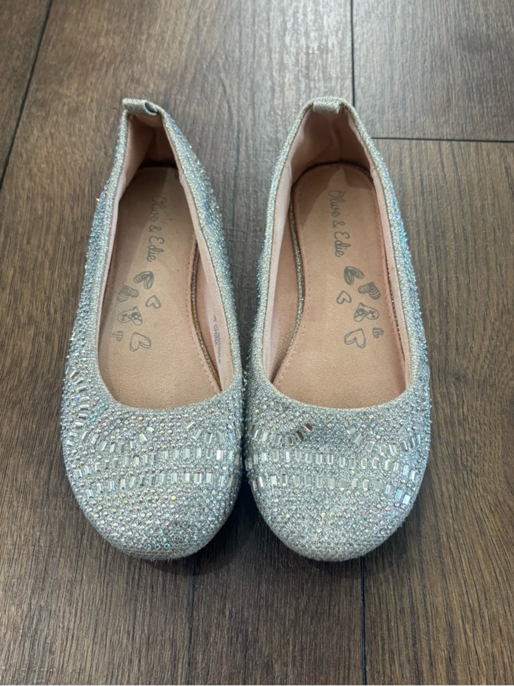 Olive and Edie Shimmer Flats, Silver, Kids Size 1